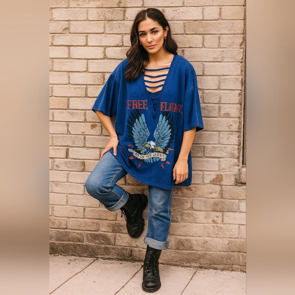 Vintage Free Flight Graphic Tee Blue Eagle Print – Size 4XL (20)